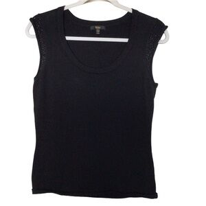 Reba black rhinestone sleeveless‎ size S knit top scoop neck Goth Whimsigoth